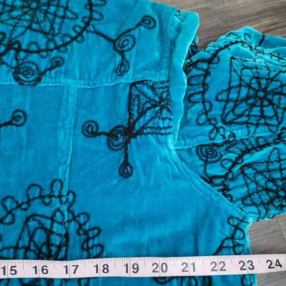 Chico's Womens Silk Blend Velvet Embroidered Jacket XL Blue Vintage Boho Art - Picture 7 of 7